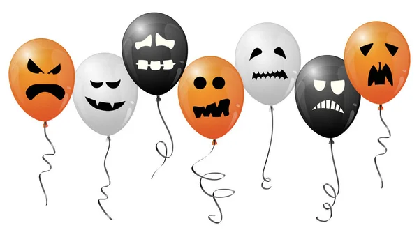 Halloween Ballonger Med Olika Ansikten Färgade Svart Orange Och Vitt — Stock vektor