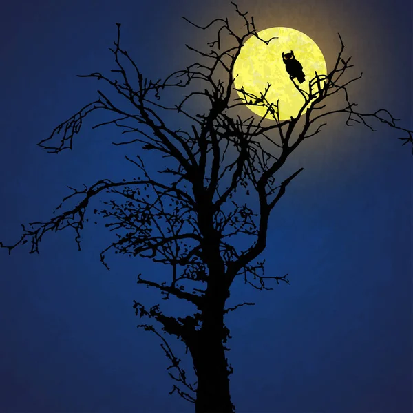 Halloween Fundo Com Uma Coruja Sentado Uma Árvore Morta Frente — Vetor de Stock