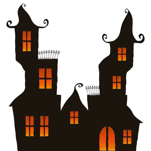 Schwarz Farbig Illustrierte Burg Für Halloween Anlagen Isoliert Auf Weißem — Stockvektor