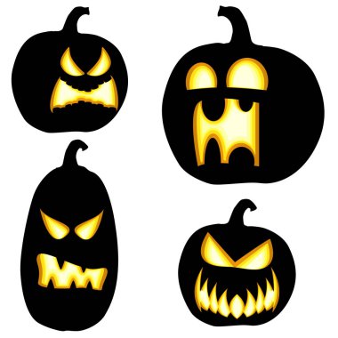 Cadılar Bayramı yerleşimleri için farklı siyah renkli resimli balkabakları koleksiyonu