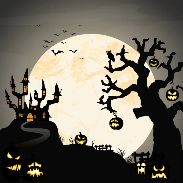 Kísérteties Halloween Vár Egy Halott Előtt Telihold Denevérek Néhány Ijesztő — Stock Vector