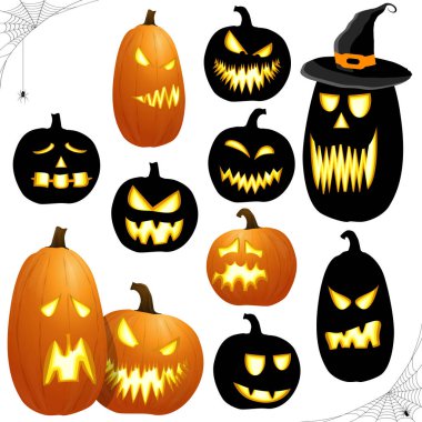 farklı siyah ve turuncu renkli resimli kabaklar Cadılar Bayramı düzenleri için topluluğu