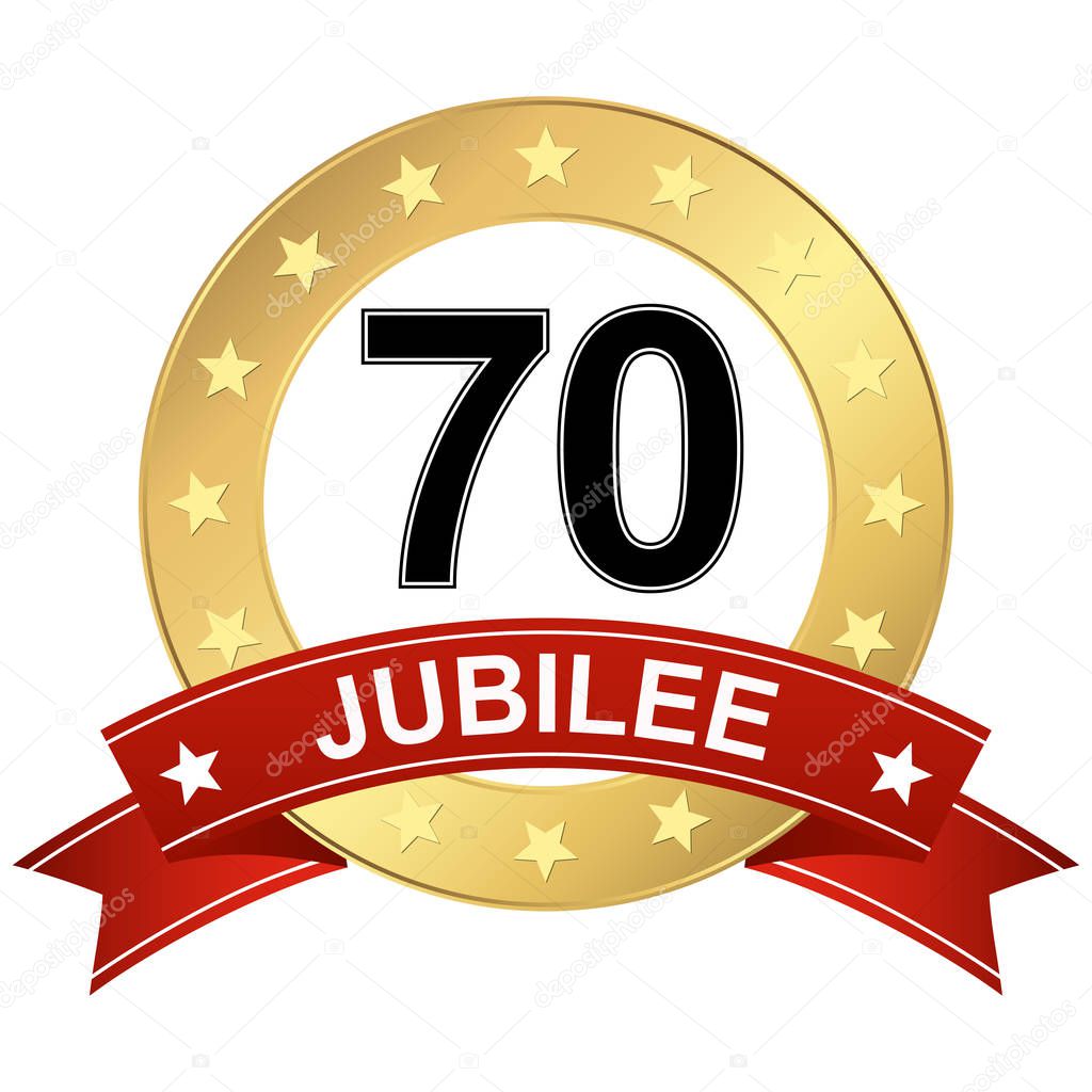 round jubilee button with red banner for marketing use for 70 years