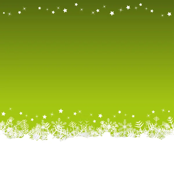 White Snow Flakes Bottom Side Green Colored Christmas Background — Stock Vector
