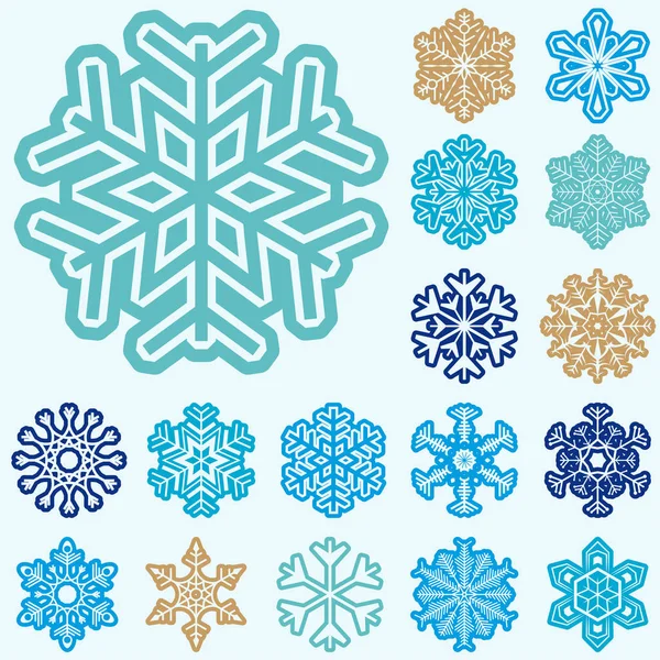 Collection Different Abstract Snow Flakes Christmas Winter Time Concepts — Stock Vector