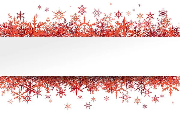 Czerwone Płatki Śniegu Pusty Biały Sztandar Ramki Boże Narodzenie Zimowe — Wektor stockowy
