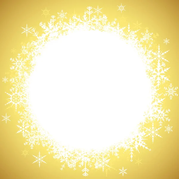 Білі Сніжинки Порожньою Білою Центральною Частиною Різдвяних Зимових Привітань Золотому — стоковий вектор
