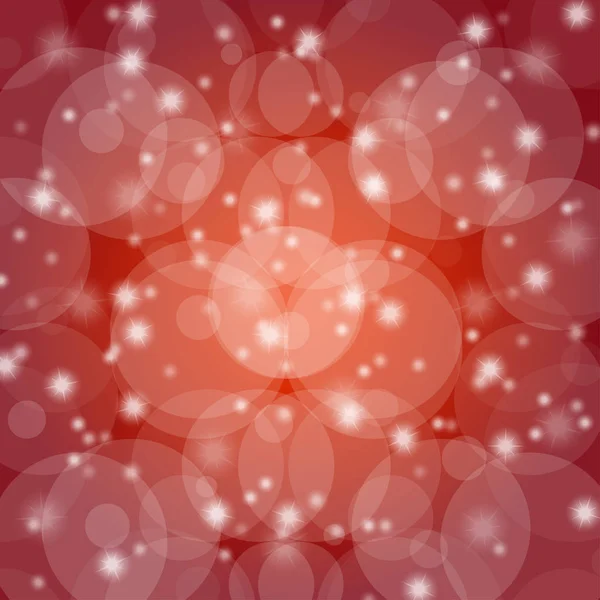Roter Abstrakter Hintergrund Mit Glänzenden Sternen Schneeflocken Und Unschärfen — Stockvektor