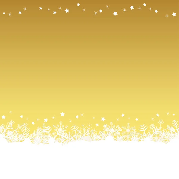 White Snow Flakes Bottom Side Gold Colored Christmas Background — Stock Vector