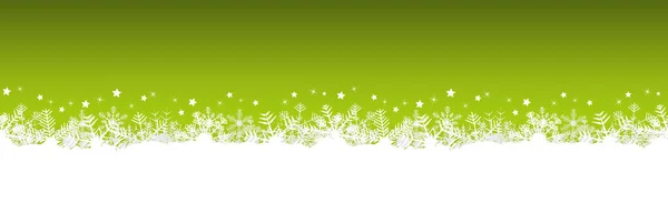 Witte Sneeuwvlokken Onderzijde Groen Gekleurde Kerstmis Achtergrond — Stockvector