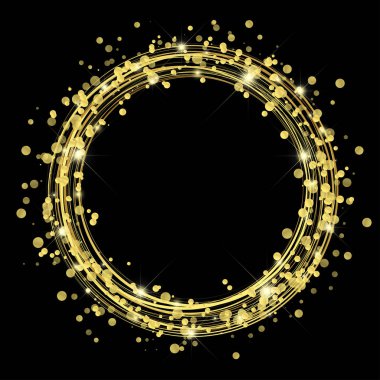 yıldırım noktalı yuvarlak ve koyu arka plan üzerinde altın renkli etkileri ışıltı