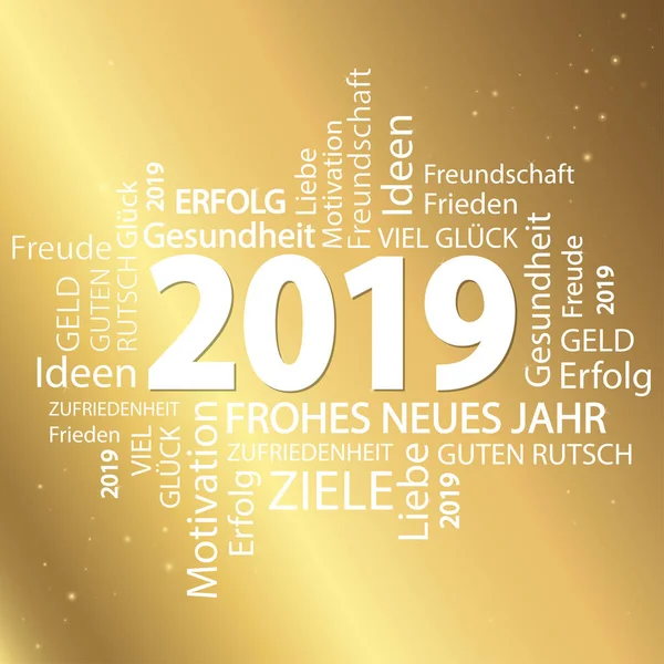 Slovo Mrak Nového Roku 2019 Zlatým Pozadím — Stockový vektor