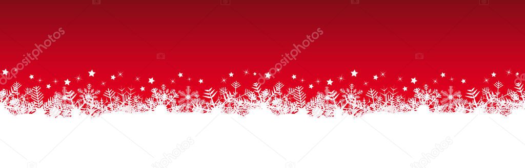white snow flakes on bottom side and red colored christmas background