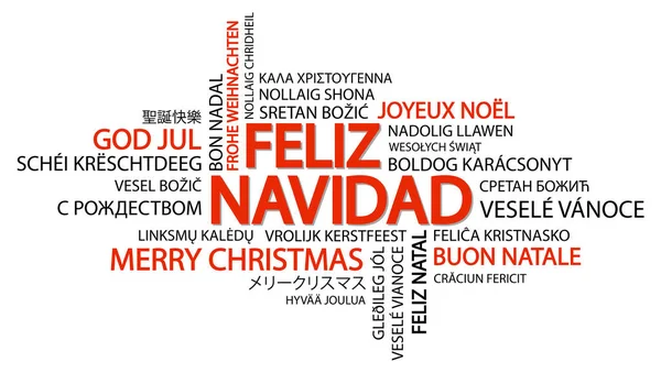 Nube Palabras Con Texto Feliz Navidad Diferentes Idiomas Medio Uno — Vector de stock