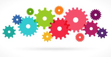 İşbirliği ya da takım çalışmasını sembolize eden renkli dişlilerin çizimi