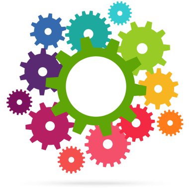 İşbirliği ya da takım çalışmasını sembolize eden renkli dişlilerin çizimi