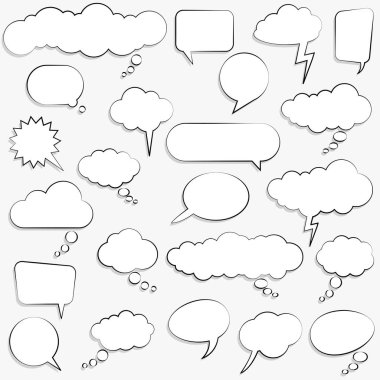 Konuşma baloncukları ve düşünce kabarcıklarının metin için alanı olan koleksiyonu