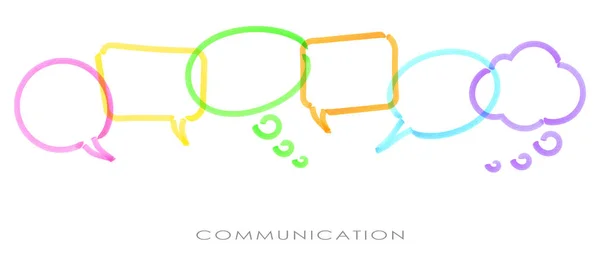Ilustracja Kolorowych Pęcherzyków Mowy Rzędzie Rysowane Podkreśleniem Symbolizującym Komunikację — Wektor stockowy
