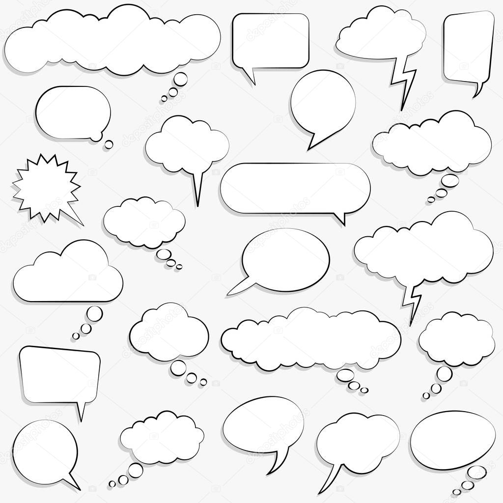 collection of different speech bubbles and thought bubbles with space for text