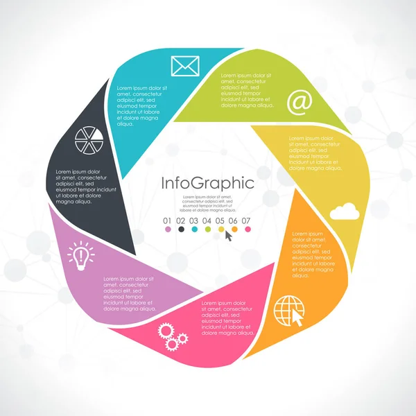 Farbige Vorlage Der Geschäftsinformationsgrafik Mit Verschiedenen Optionen Die Den Teamarbeitsprozess — Stockvektor