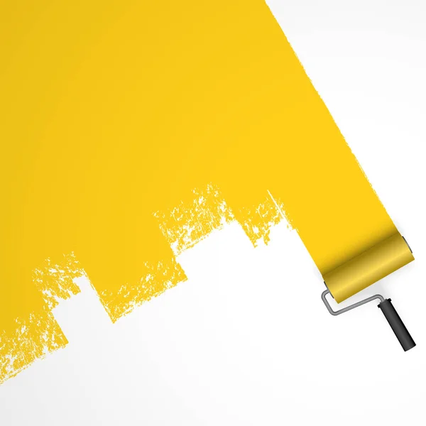 Malowanie Wałkiem Malarskim Oznaczeniem Koloru Żółtego — Wektor stockowy