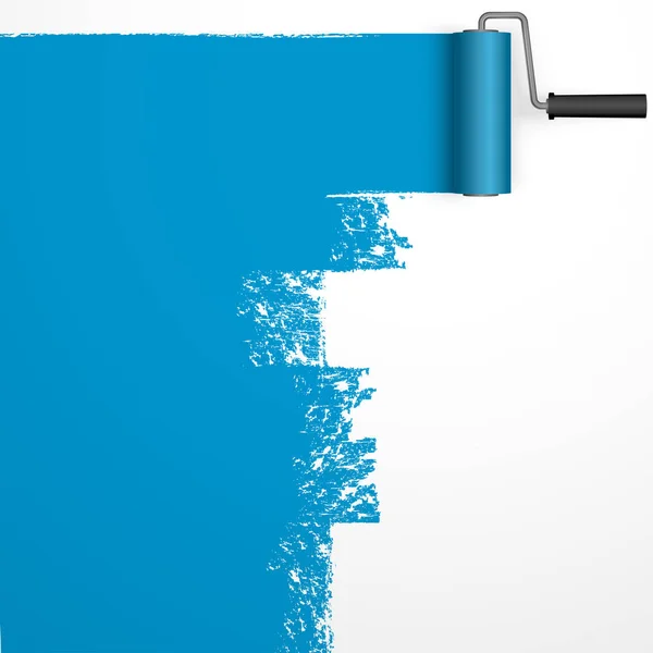 Repeindre Avec Rouleau Peinture Avec Marquage Coloré Bleu — Image vectorielle