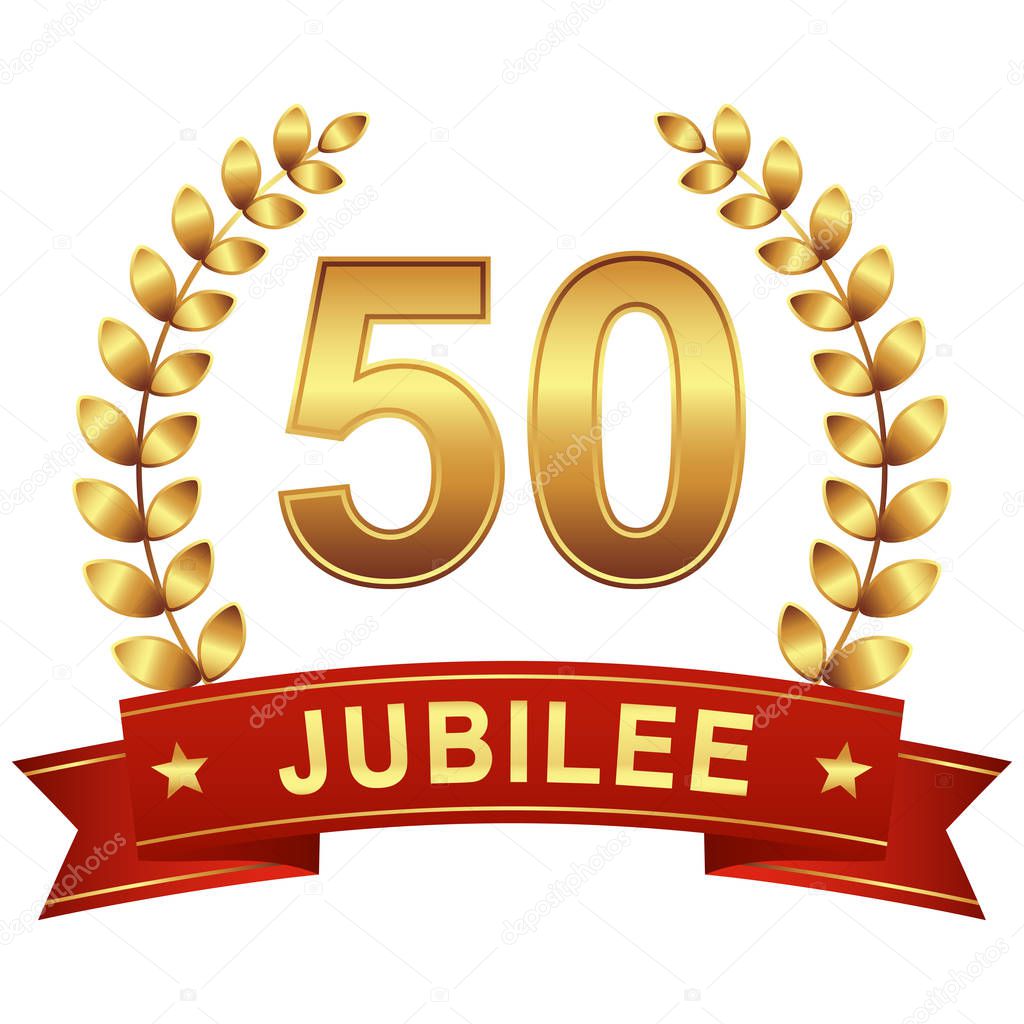 round jubilee button with red banner for marketing use for 50 years