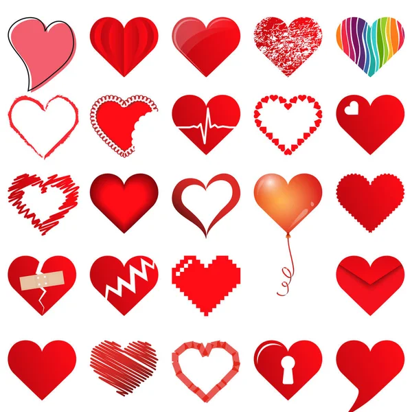 Collection Different Beautiful Hearts Valentine Love Time Mothers Day — Stock Vector