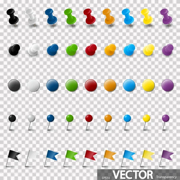 Colección Diferentes Suministros Oficina Aguja Pin Varios Colores Con Transparencia — Archivo Imágenes Vectoriales