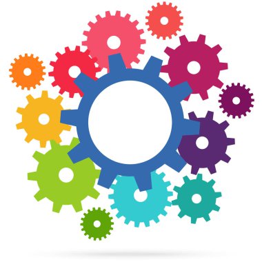 İşbirliği ya da takım çalışmasını sembolize eden renkli dişlilerin çizimi