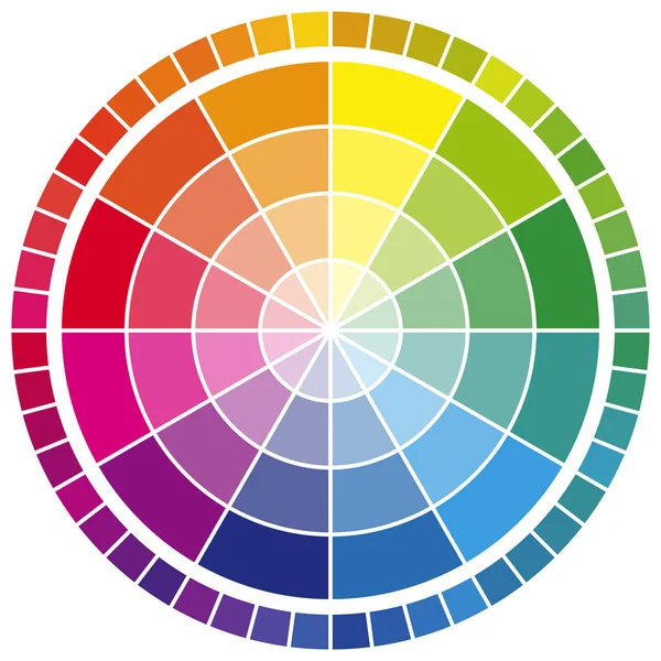 Ilustración Vectorial Rueda Impresión Color Con Doce Colores Gradaciones — Vector de stock