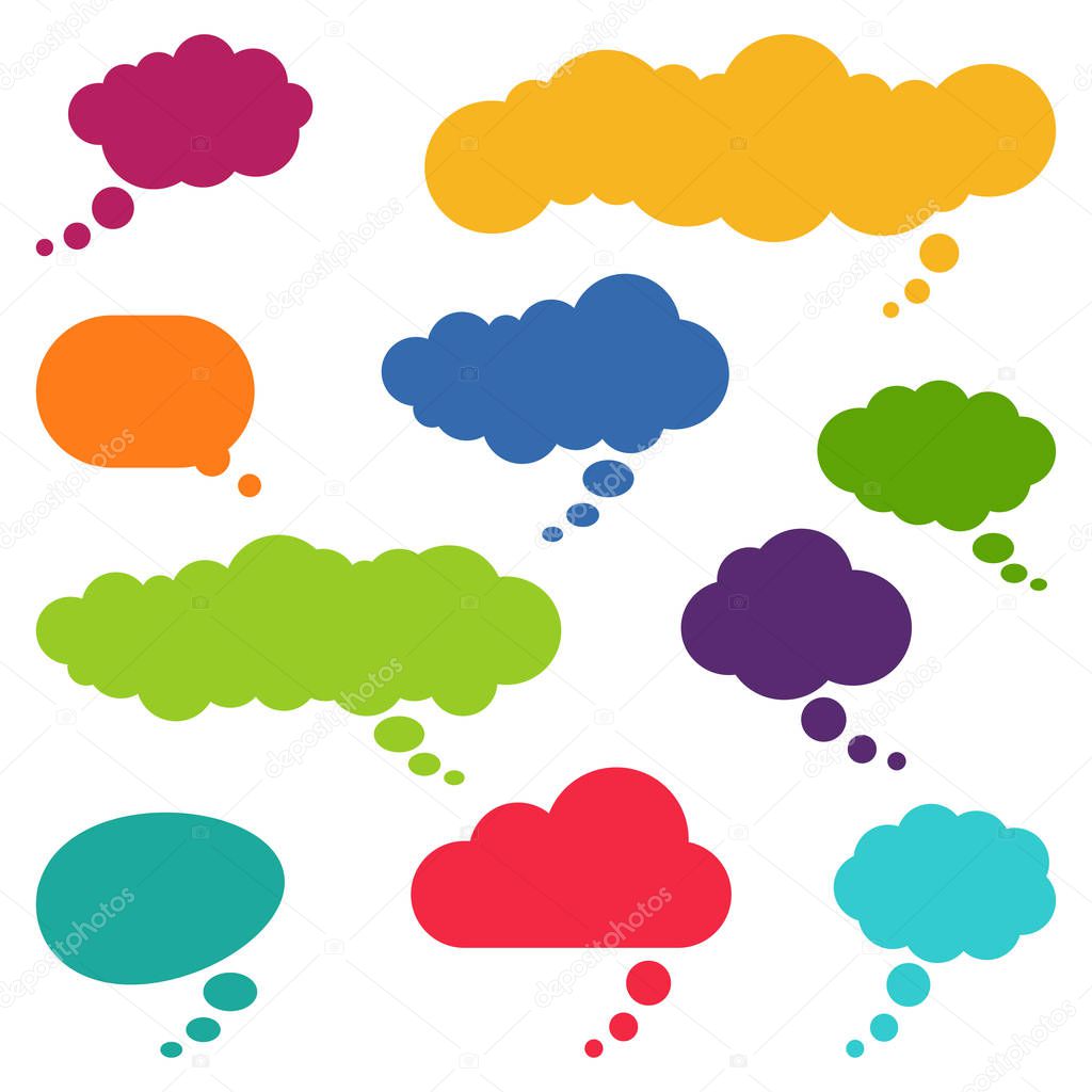 collection of different speech bubbles and thought bubbles with space for text