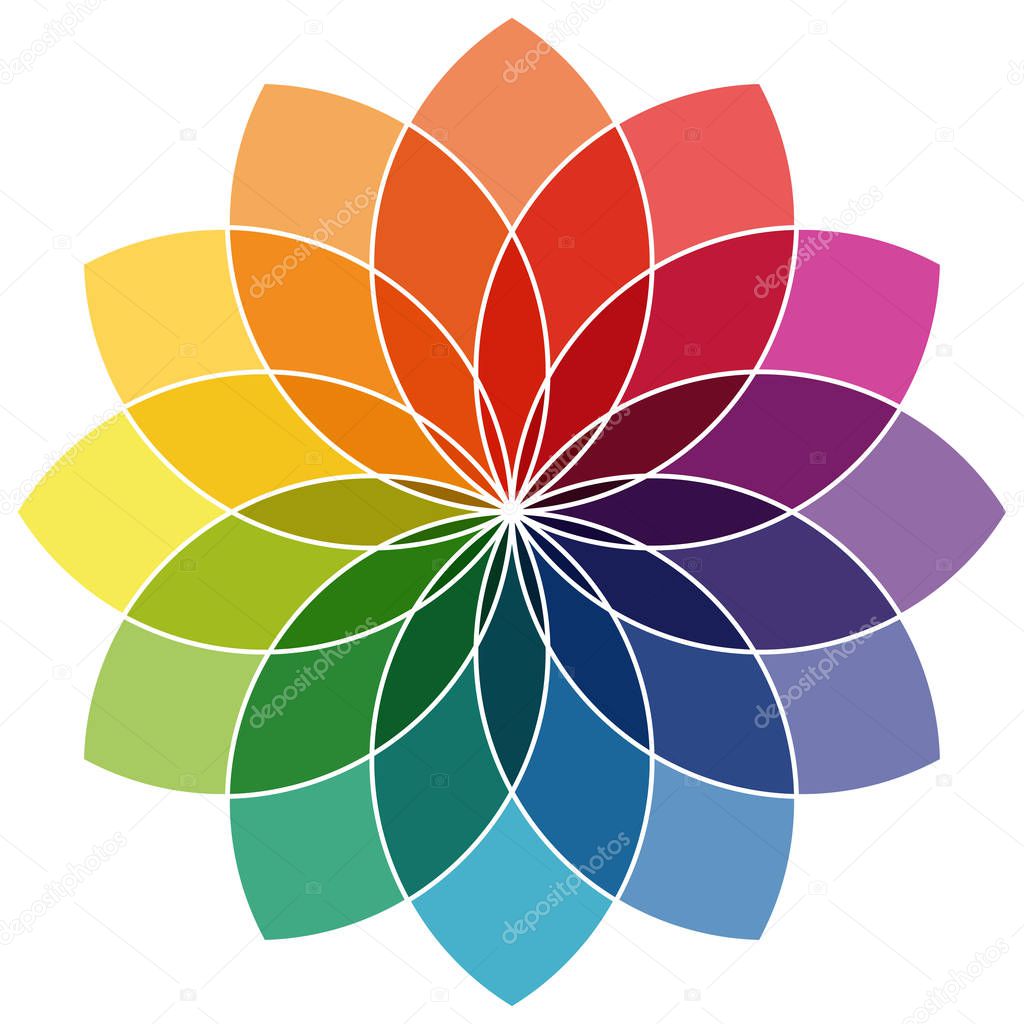 vector illustration of printing color wheel with twelve colors in gradations
