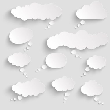 Gölgeli düşünce baloncuklarının çizimi çıkartma gibi görünüyor.