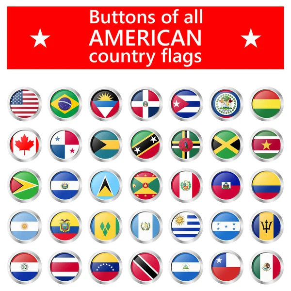 Collectie Van Vlaggen Van Alle Nationale Landen Van Amerika — Stockvector