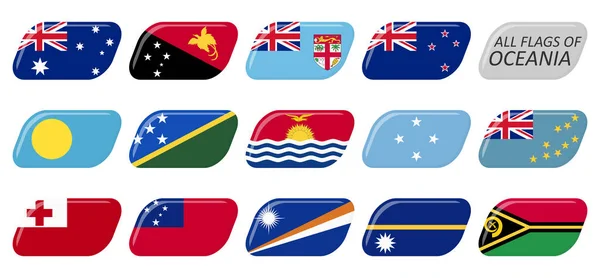 Συλλογή Από Σημαίες Από Όλες Τις Εθνικές Χώρες Της Ωκεανίας — Διανυσματικό Αρχείο