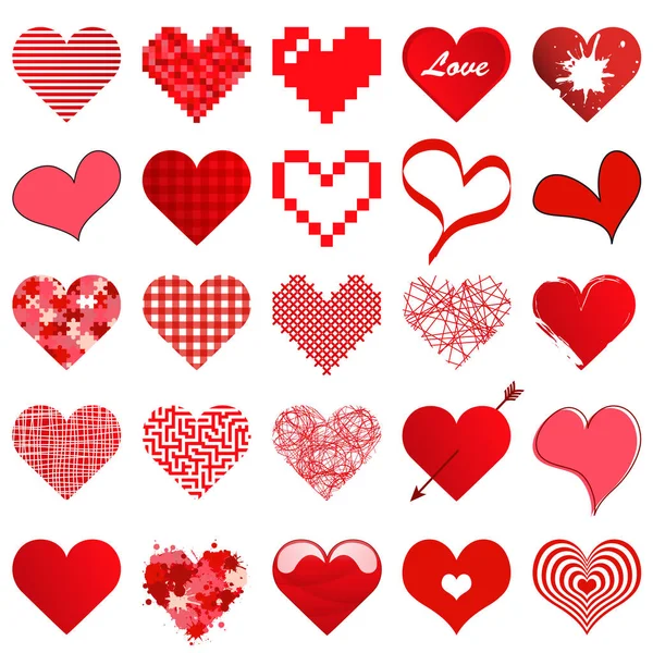 Coleção Diferentes Corações Bonitos Para Dia Amor Dos Namorados Dia — Vetor de Stock