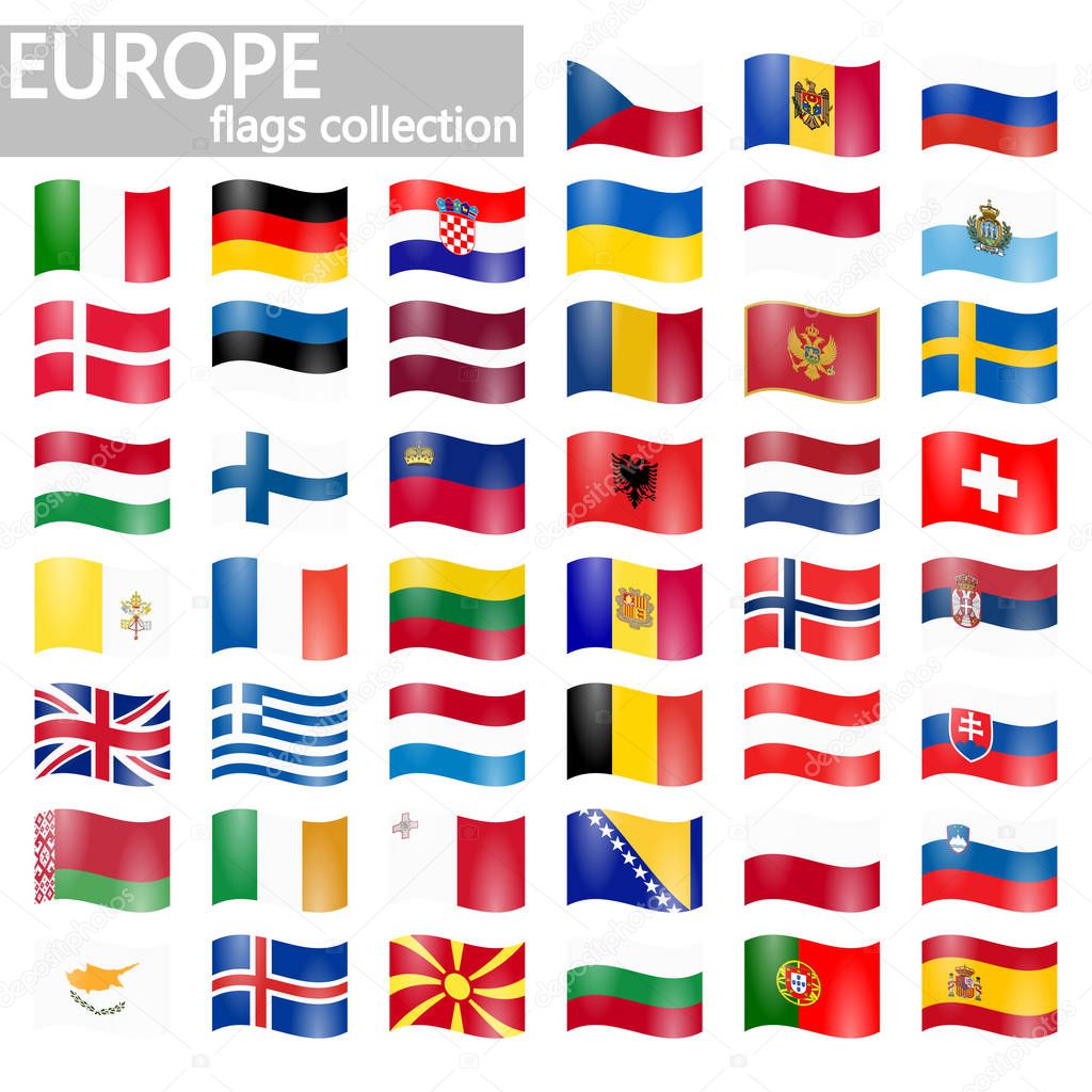 collection of flags from all national countries of Europe