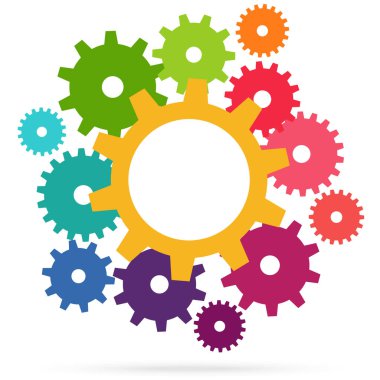 İşbirliği ya da takım çalışmasını sembolize eden renkli dişlilerin çizimi