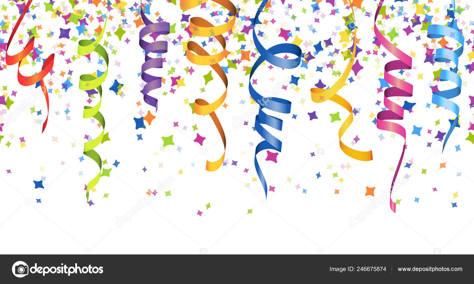 vector illustration of seamless silver colored confetti, garlands and  streamers on white background for party or carnival usage