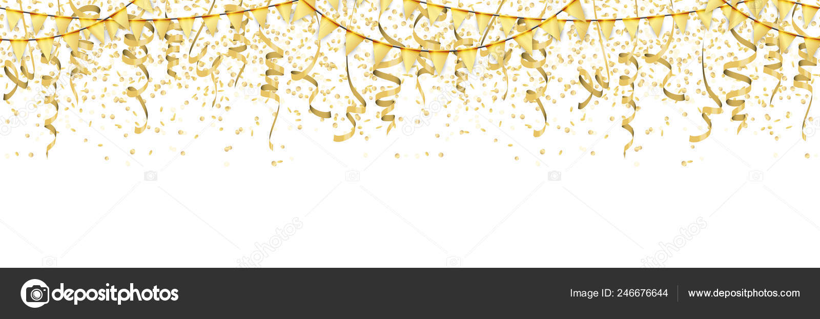 Ilustración Vectorial Confeti Color Dorado Sin Costuras Guirnaldas  Serpentinas Sobre Vector de stock #246676644 de ©opicobello, image size:1600x623