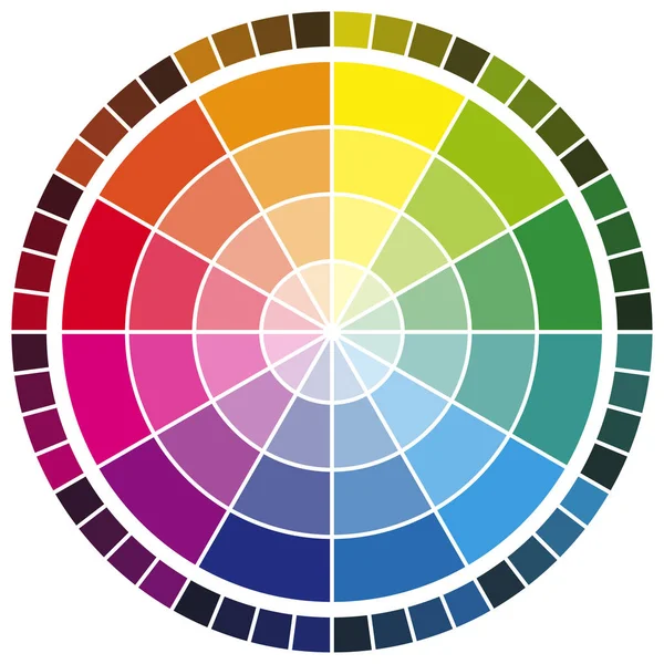 Векторная Иллюстрация Цветового Колеса Двенадцатью Цветами Градациях — стоковый вектор