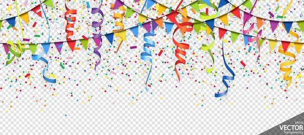 Illustration Confettis Guirlandes Banderoles Couleur Transparente Pour Fête Carnaval Avec — Image vectorielle