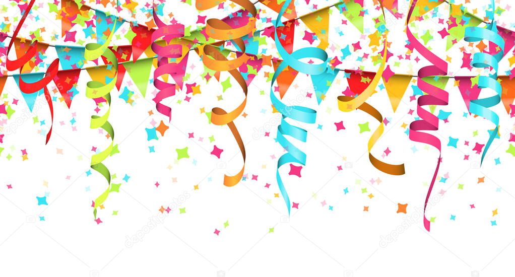 seamless colored confetti, streamers and garlands background