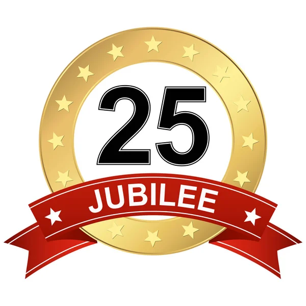 Jubilee button with banner 25 years — Stock Vector