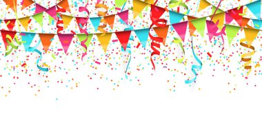 kesintisiz renkli konfeti, flamalar ve çelenk arka plan