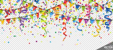 konfeti, çelenk ve flamalar parti arka plan