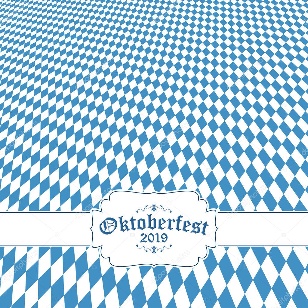 Oktoberfest 2019 background with blue-white checkered pattern