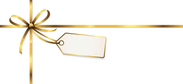 Noeud de ruban de couleur dorée avec étiquette suspendue — Image vectorielle