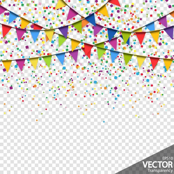 Confetti and garlands party background — Stock Vector